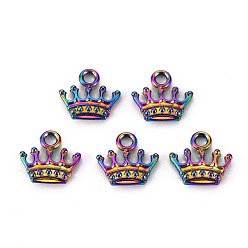 Rainbow Color Талисман из сплава, без кадмия, без никеля и без свинца, корона, Радуга цветов, 13x13.5x3 мм, отверстие : 2 мм