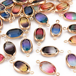 (52) Непрозрачная лаванда Разъемы для двухцветных стекол, с фурнитурой латунной золотого тона, без кадмия, без никеля и без свинца, граненые, овальные, разноцветные, 20x9x4 мм, отверстие : 1.2 мм