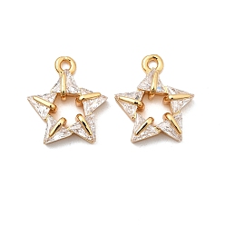 Прозрачный Латунные микро проложить кубического циркония прелести, звезда, реальный 18 k позолоченный, прозрачные, 14x12.5x4 мм, отверстие : 1.4 мм