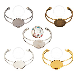 Mixed Color DIY Bangle Making Kits, with Brass Cuff Bangle Making and Transparent Glass Cabochons, Mixed Color, 6~13mm, Inner Diameter: 2-3/8 inch(6cm), Tray: 25mm, 5pcs/set