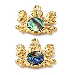 Краб 304 подвески из натуральной ракушки пауа из нержавеющей стали, прелести морских животных, золотые, ионное покрытие (ip), краб, 19x25.5x2 мм, отверстие : 2.2 мм