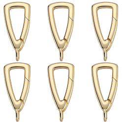 Настоящее золото 18K 6шт. латунные пружинные кольца-затворы, долговечный, без свинца и без кадмия, стойки покрытие, треугольный шарм, реальный 18 k позолоченный, 20x9x4 мм, отверстие : 2x1 мм