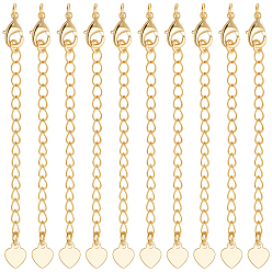 Настоящее золото 18K 20шт. латунный удлинитель цепи, с карабин-лобстерами , без никеля , сердце, реальный 18 k позолоченный, 70 мм, отверстие : 2.5 мм