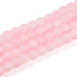 Бледно-Розовый Стеклянные бусины кракле, круглые, два тона, матовые, розовый жемчуг, 9.5~10x8.5~9.5 мм, отверстие : 1.4 мм, около 88~90 шт / нитка, 30.71~31.50 дюйм (78~80 см)