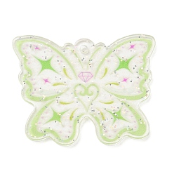 Желто-Зеленый Акриловые подвески, бабочка, желто-зеленый, 30.5x37.5x1.5 мм, отверстие : 1.8 мм