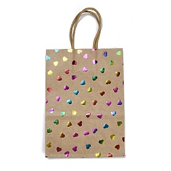 Сердце Радужные цветные подарочные сумки из крафт-бумаги с тиснением, Прямоугольные пакеты для покупок с ручками из бумажной бечёвки., сердце, 15x8x21 см