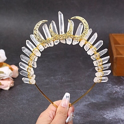 Прозрачный Металлические ленты для волос с тройной луной, Обруч для волос в обертке из натуральных кристаллов кварца для женщин и девочек, прозрачные, 180x150 мм