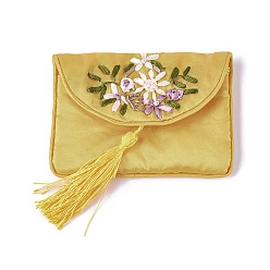 Желтый Ткань для вышивания, с кисточками и кнопкой из нержавеющей стали, прямоугольные, желтые, 12x8.5 см