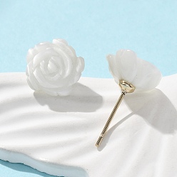 Белый Серьги-гвоздики из латуни с кошачьим глазом, без кадмия и без свинца, стойки покрытие, роза, реальный 18 k позолоченный, белые, 10.5x11 мм