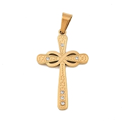 Золотой 304 из нержавеющей стали горный хрусталь подвески, подвески в виде креста бесконечности, золотые, 32.5x20x2 мм, отверстие : 6x3.5 мм