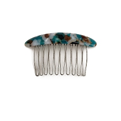 чирок Ацетат целлюлозы (смола) аксессуары для волос, с металлическими гребнями для волос для женщин и девочек, зелено-синие, 83x50 мм