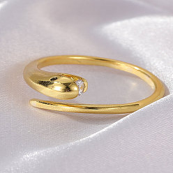 Золотой Кольца-манжеты из змеиной латуни с микропаве из кубического циркония, открытые кольца для женщин, золотые, внутренний диаметр: 20 мм