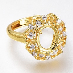 Золотой Регулируемые латунные компоненты кольца для пальцев из прозрачного кубического циркония с микропаве, 4 настройки кольца зубца когтя, долговечный, цветок, золотые, размер США 7, внутренний диаметр: 17.3 мм, лоток : 10x8 мм