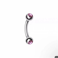 Розовый Круглые 304 изогнутые кольца-штанги для бровей из нержавеющей стали со стразами, хрящевые серьги, цвет нержавеющей стали, светло-розовый, 8 мм, штифты : 1.2 мм