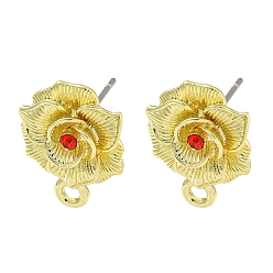 Siam Rack Plating Alloy Stud Earring Finding, Cadmium Free & Nickel Free & Lead Free, Flower, Siam, 16x12mm, Hole: 1.6mm, Pin: 10.5x0.5mm