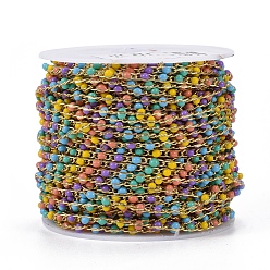 Разноцветный Ручной цепи эмаль бисера, пайки, с медными цепями, реальный 18 k позолоченный, долговечный, с катушкой, красочный, 4~5x2x2~3 мм, около 32.8 футов (10 м) / рулон