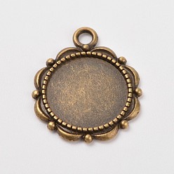 Antique Bronze Flower Alloy Pendant Cabochon Settings and Half Round/Dome Clear Glass Cabochons, Lead Free & Nickel Free, Antique Bronze, Settings: Tray: 14mm, 23x18mm, Hole: 3mm, Glass Cabochons: 14x4.2mm