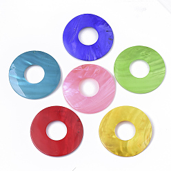 Mixed Color Spray Painted Freshwater Shell Pendants, Donut, Mixed Color, 60x3mm, Hole: 23.5mm