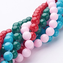 Mixed Color Natural Mashan Jade Round Beads Strands, Dyed, Mixed Color, 8mm, Hole: 1mm, about 51pcs/strand, 15.7 inch