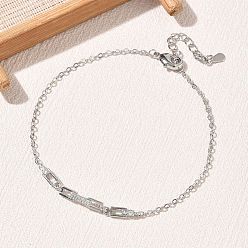 Platino Pulseras de eslabones rectangulares de circonita cúbica transparente con micropavé de latón, larga duración plateado, chapado en rack, sin plomo y el cadmio, Platino, 6.89 pulgada (17.5 cm)