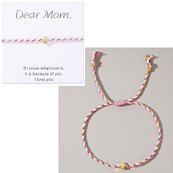 Pink Регулируемые латунные браслеты из плетеных бусин ко Дню матери, плетеные браслеты из волоконного шнура для женщин, крестик, с открытки, золотые, розовые, 11.02 дюйм (28 см)