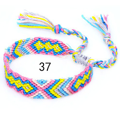 Pearl Pink Cotton Braided Rhombus Pattern Cord Bracelet, Ethnic Tribal Adjustable Brazilian Bracelet for Women, Pearl Pink, 5-7/8~14-1/8 inch(15~36cm)