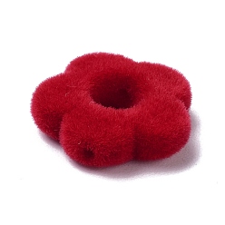 Red Flocky Resin Beads, Flower, Red, 14x15x4mm, Hole: 1.4mm