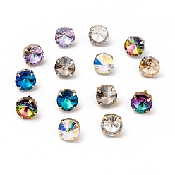 Бермудские Голубой Латунные стеклянные застежки для обуви со стразами, конус, горный хрусталь Риволи, платиной и золотом, Бермуды синий, 16.5x15x8.5 мм