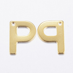Letter P 304 Stainless Steel Charms, Letter, Initial Charms, Real 18k Gold Plated, Letter.P, 11x6~12x0.8mm, Hole: 1mm