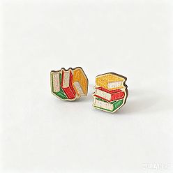 Book Back to School Printed Wood Stud Earrings for Women, Book, 14mm
