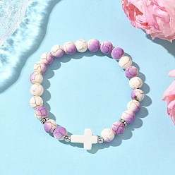 Средняя Орхидея Браслеты из синтетических бирюзовых бусин круглой и крестообразной формы с запекаемой краской для мужчин и женщин, средне орхидеи, внутренний диаметр: 2-1/4 дюйм (5.6 см)