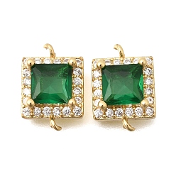 Зеленый Латунные подвески-коннекторы с квадратными фианитами, инкрустированные кубическим цирконием, без кадмия и без свинца, стойки покрытие, долговечный, реальный 18 k позолоченный, зелёные, 11x7.5x4 мм, отверстие : 0.9 мм