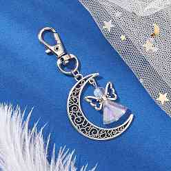 Античный Серебристый & Платиновый Подвесные украшения из сплава в виде ангела и полой луны, Поворотные застежки-брелки для украшения сумок, старинное серебро и платина, 73.5 мм
