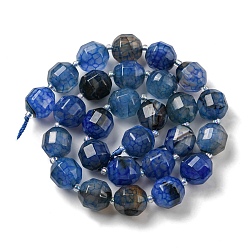 Marine Blue Natural Agate Beads Strands, Faceted Bicone Barrel Drum Beads, with Seed Beads, Dyed, Marine Blue, 12x11mm, Hole: 1.2mm, about 27pcs/strand, 14.49 inch(36.8cm)