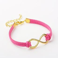 Ярко-Розовый Искусственные замши сплава шнур бесконечности ссылка браслеты, с карабин-лобстерами , ярко-розовый, 178 мм