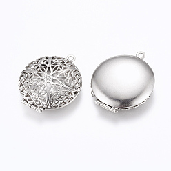 Нержавеющая Сталь Цвет 316 из нержавеющей стали Locket подвески диффузор, фото прелести рамка для ожерелья, плоско-круглые, цвет нержавеющей стали, 32x27x7 мм, отверстие : 1.8 мм, Внутренние размеры: 19 mm