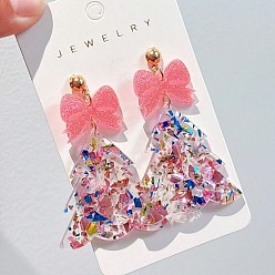 Разноцветный Прозрачные акриловые серьги-гвоздики в виде бантика в форме рождественской елки, украшенные пайетками., золотые, красочный, 50x30 мм