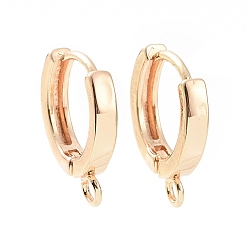 Real 18K Gold Plated Brass Hoop Earrings, with Horizontal Loops, Real 18K Gold Plated, 15x12x2mm, Hole: 1.6mm, Pin: 0.8mm