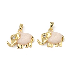 (404) Непрозрачное AB Кислое яблоко Латунные микро проложить кубического циркония подвески, с эмалью, очарование слона, реальный 18 k позолоченный, цветочный белый, 14.5x19.5x5 мм, отверстие : 4x2.5 мм