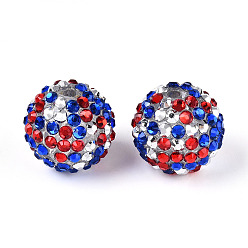 Синий Круглые бусины из смоляных стразов на тему дня независимости, для самодельных ручек-бусин, брелки и ювелирные изделия ручной работы, с акриловыми шариками внутри, синие, 19.5~20x18~19 мм, отверстие : 2.8 мм