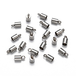 Stainless Steel Color 304 Stainless Steel Cord Ends, End Caps, Stainless Steel Color, 8x4mm, Hole: 2mm, Inner Diameter: 3mm