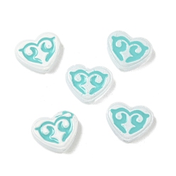 Бледно-бирюзовый Окрашенные и запеченные стеклянные бусины, хаерт с рунами, с эмалью, бледные бирюзовая, 12x15x4.5 мм, отверстие : 1.2 мм