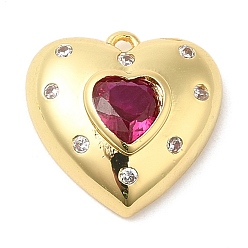 Настоящее золото 18K Латунь с кубическим цирконием подвеской, для женщин, без свинца и без кадмия, долговечный, сердце, реальный 18 k позолоченный, 14x14x5 мм, отверстие : 0.9 мм