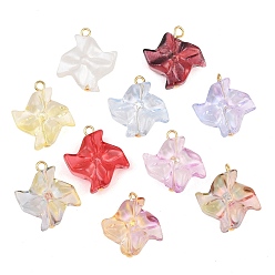 (52) Непрозрачная лаванда Подвески из латуни и стекла, амулет веялки, золотые, разноцветные, 21x19x7.5 мм, отверстие : 1.6 мм