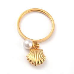Golden Dual-Use-Gütern, 304 Fingerringe oder Anhänger aus Edelstahl, mit runden Kunststoffperlen, Schale, weiß, golden, us Größe 5~9 (15.7~18.9 mm)