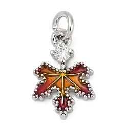 Платина Латунный микропаве кубический цирконий с эмалевыми подвесками, кленового листа, с целью перехода в кольце, без кадмия и без свинца, долговечный, стойки покрытие, платина, 12x8x1.5 мм, отверстие : 2.2 мм