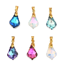 Золотой AB цвет гальваническим Гальваническим стеклянные подвески, очарование слезы, с латунной поручительств, граненые, золотые, 16.5x11.5x5 мм, отверстие : 5x4 мм