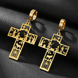 Золотой 201 из нержавеющей стали клипсы, полый крест с узором, золотые, 55x25 мм