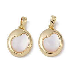 Real 18K Gold Plated Brass Pave Shell Pendants, Oval Charms, Real 18K Gold Plated, 16.5x12x4mm, Hole: 2x4.5mm