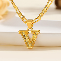 Letter V 304 цепочка с подвеской в виде Фигаро из нержавеющей стали, золотые, Буква V, 17.72 дюйм (45 см)